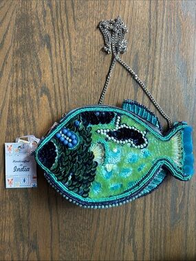 Fish-Shaped Crossbody Beaded Bag - Teal/Blue Viral TikTok
